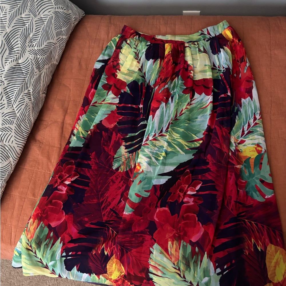 Vince Camuto Tropical A-Line Skirt in Red, Green and Yellow